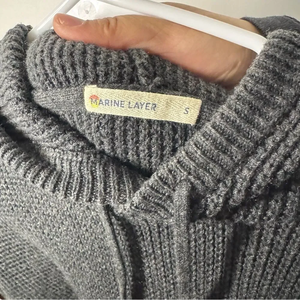 Marine Layer Georgia Dark Charcoal Waffle Knit Hoodie Long Sleeve Sweater Size S